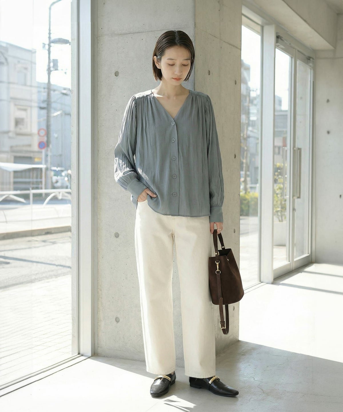 着用イメージ 166cm スモーキーブルー