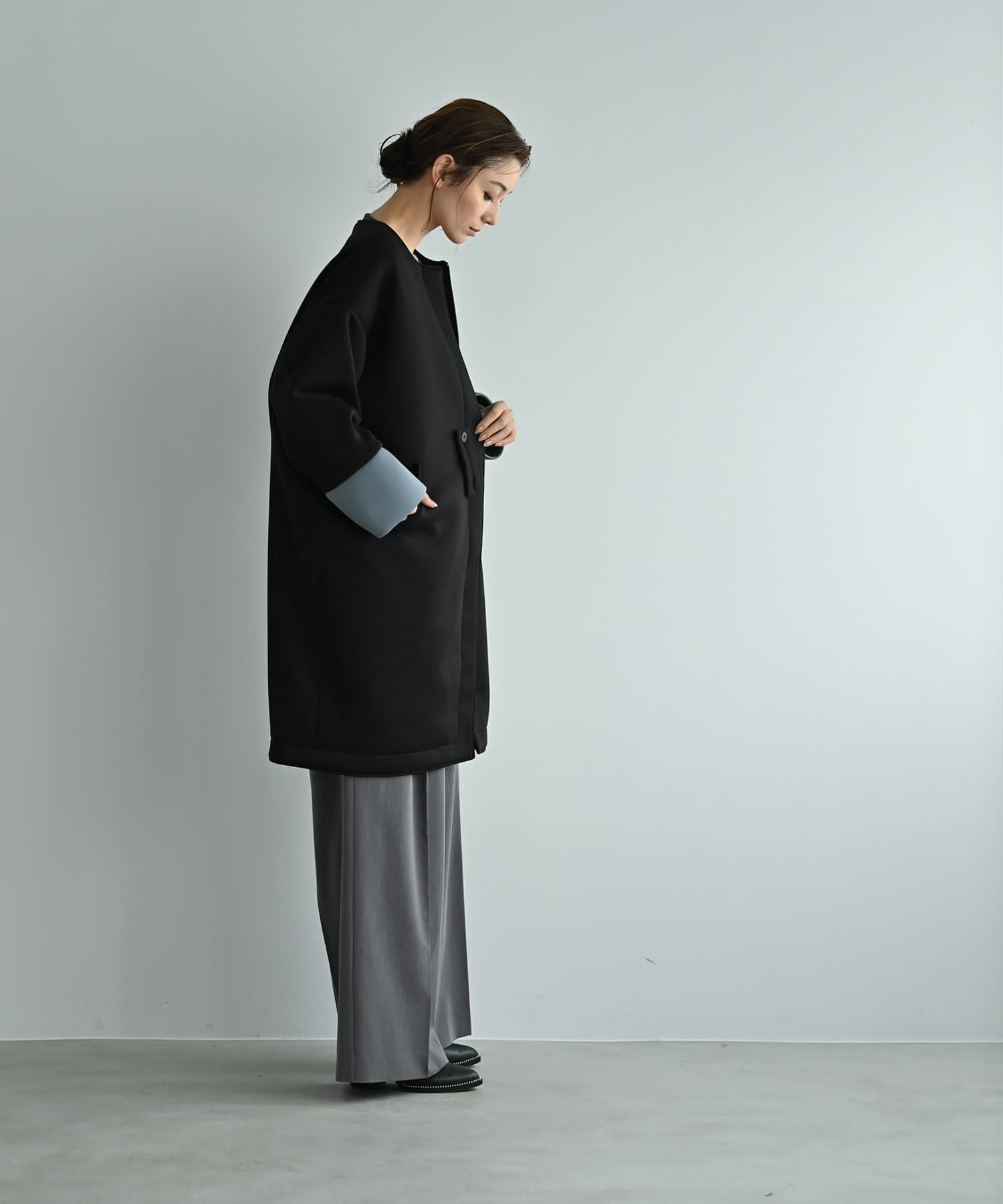 ☆【BLK001】バイカラーコクーンコート | おしゃれな大人レディース