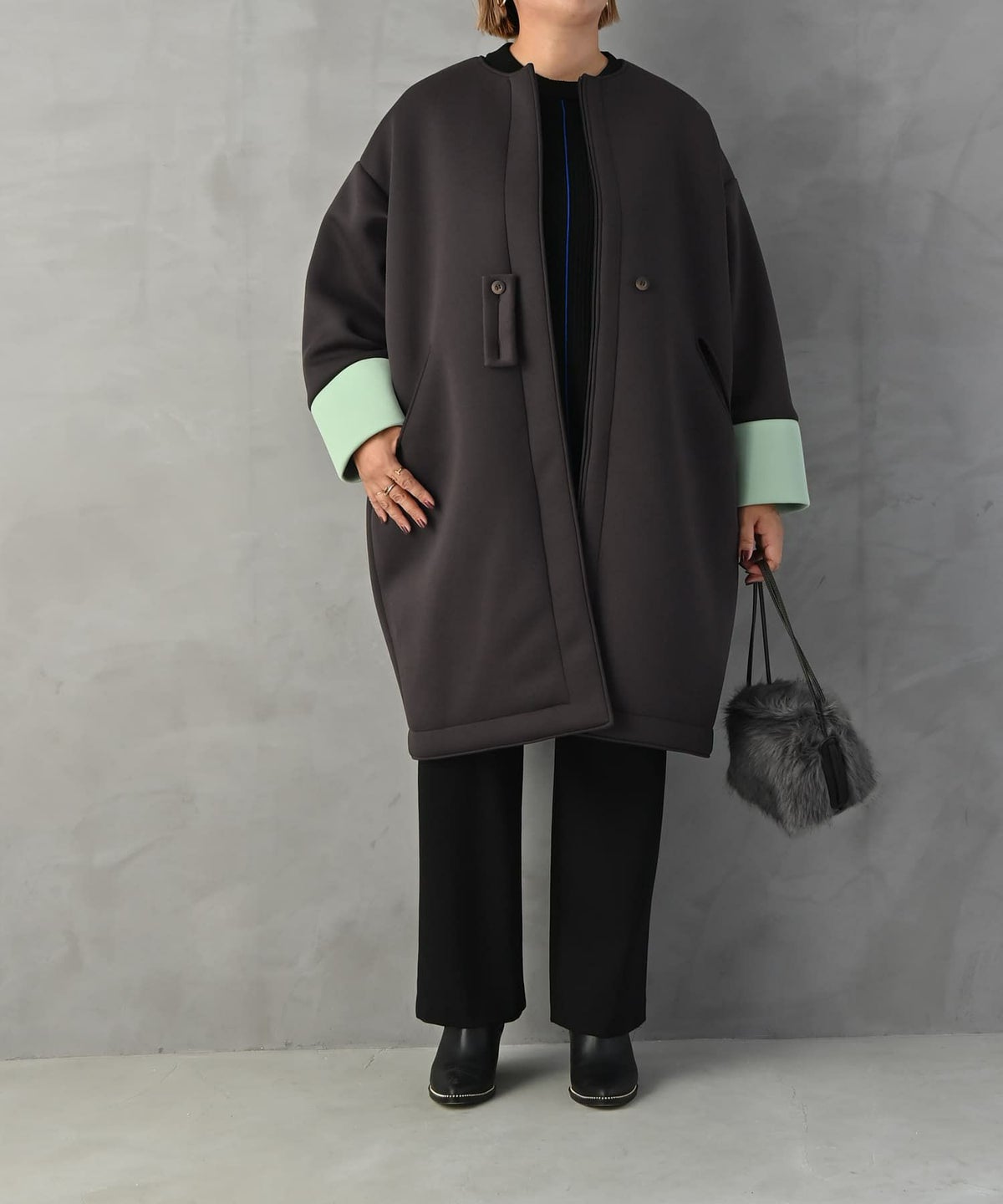  着用イメージ 163cm チャコールブラウン