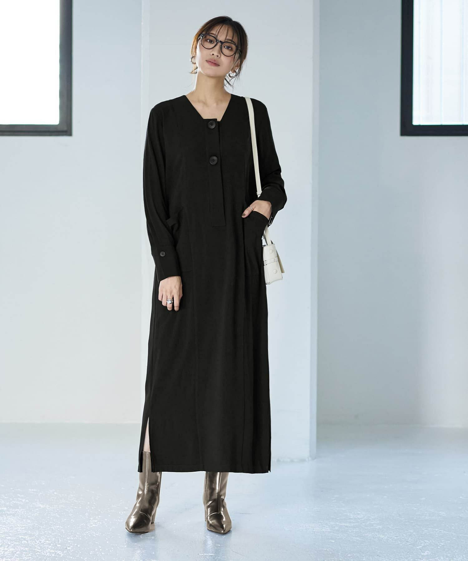 フロント2ボタンジョーゼットワンピース | おしゃれな大人レディース