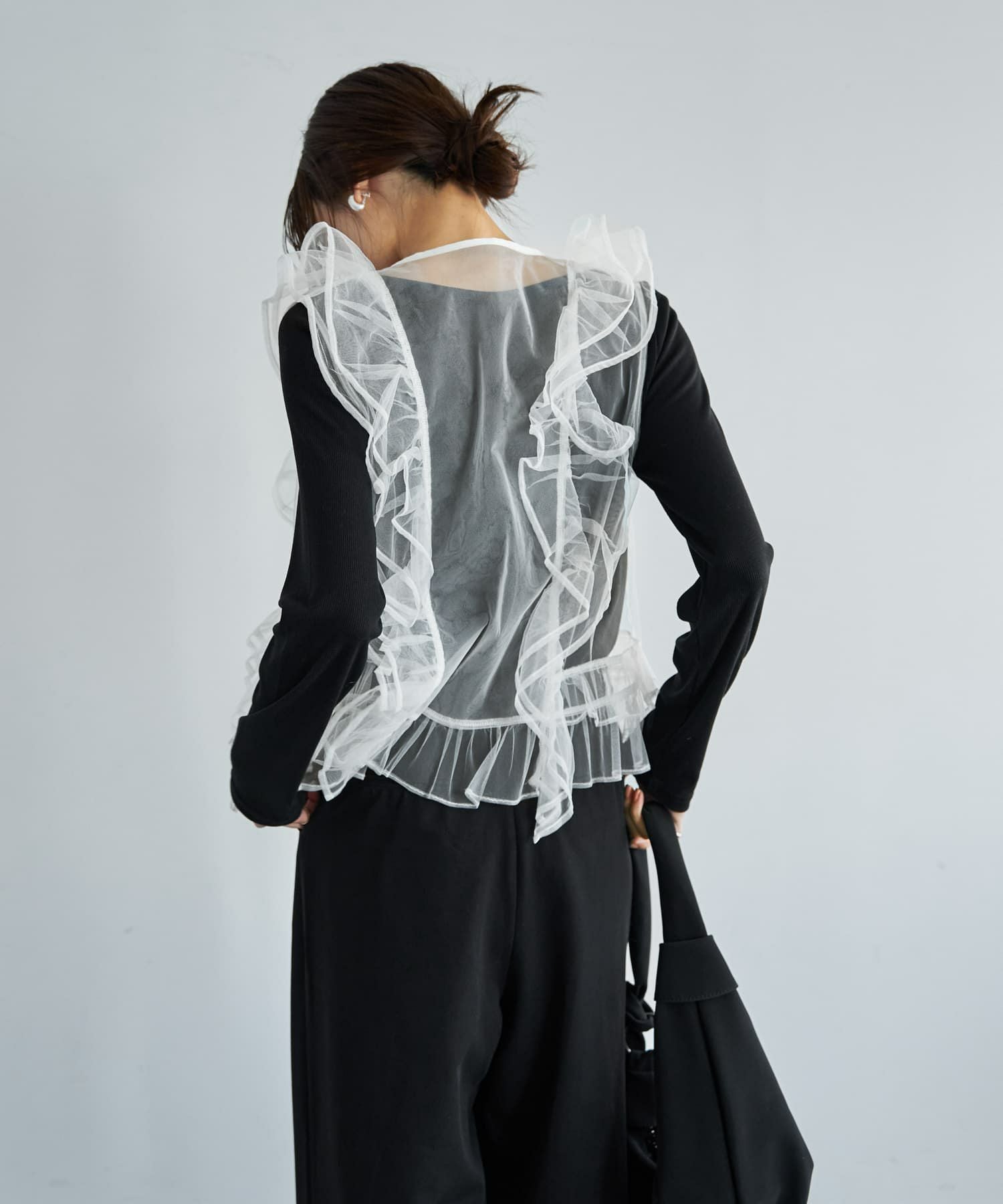 Meline M. フラフィー フリル トップス ベスト チュール フリル 白 Meline M. ベスト ジレ Fluffy frill tops フラフィー フリルトップス