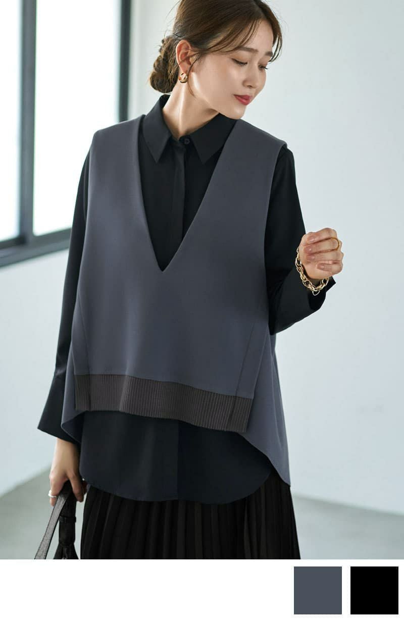 新品⭐︎スタイルデリ　【LUXE】前後差テールVネックベスト LUXE】前後差テールVネックベスト | おしゃれな大人レディース
