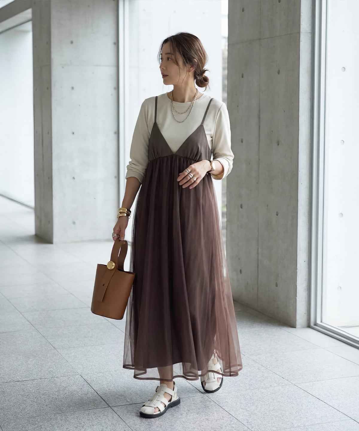 着用イメージ 163cm ブラウン