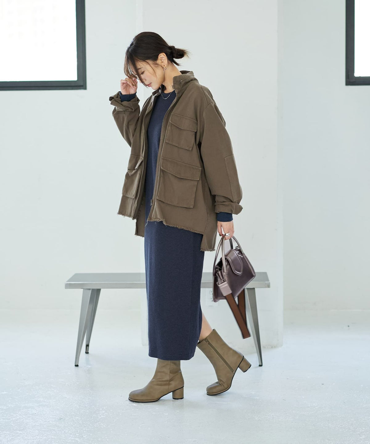 着用イメージ 166㎝　グレイッシュカーキ