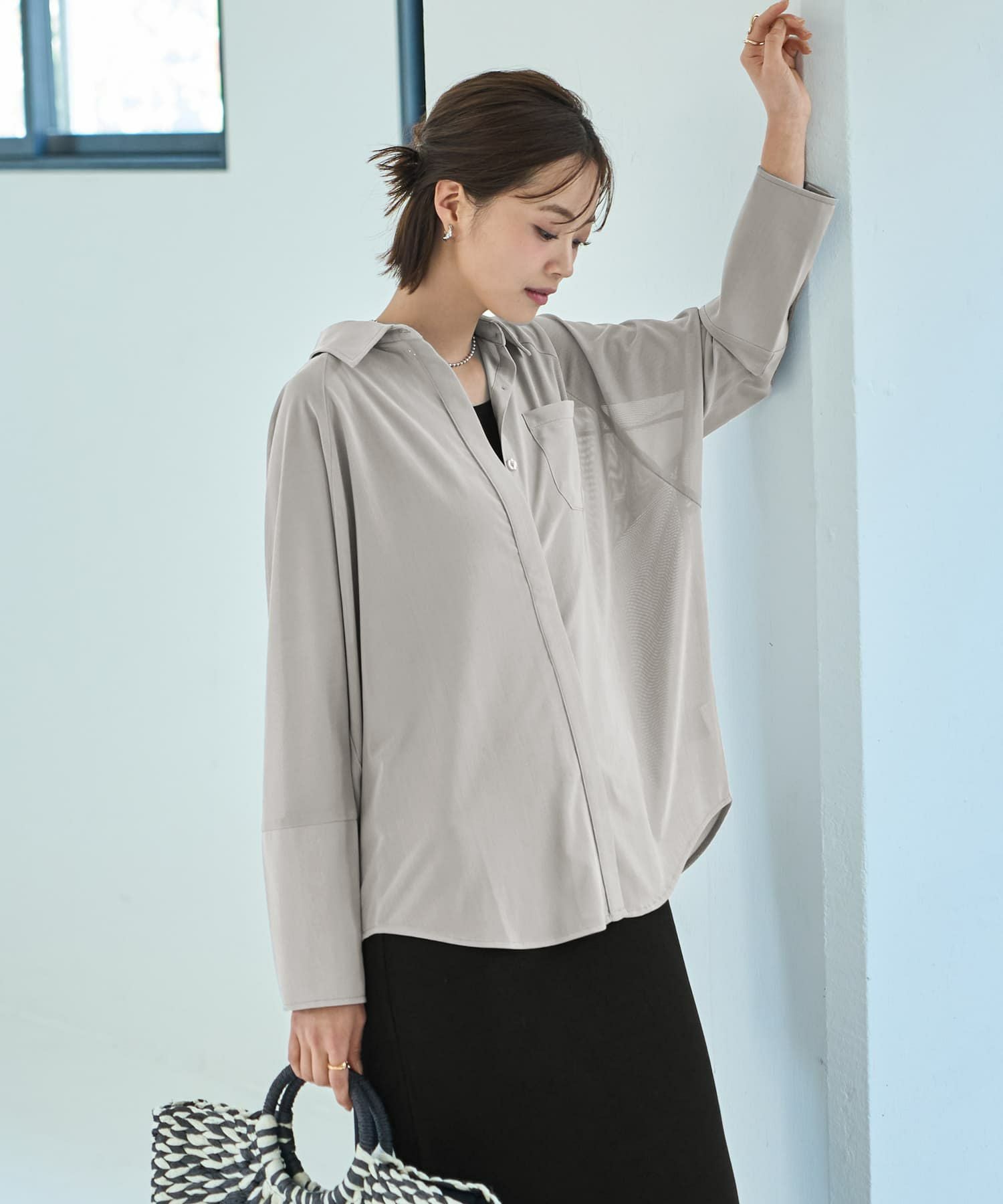 微シアーストレッチメッシュシャツ | おしゃれな大人レディース
