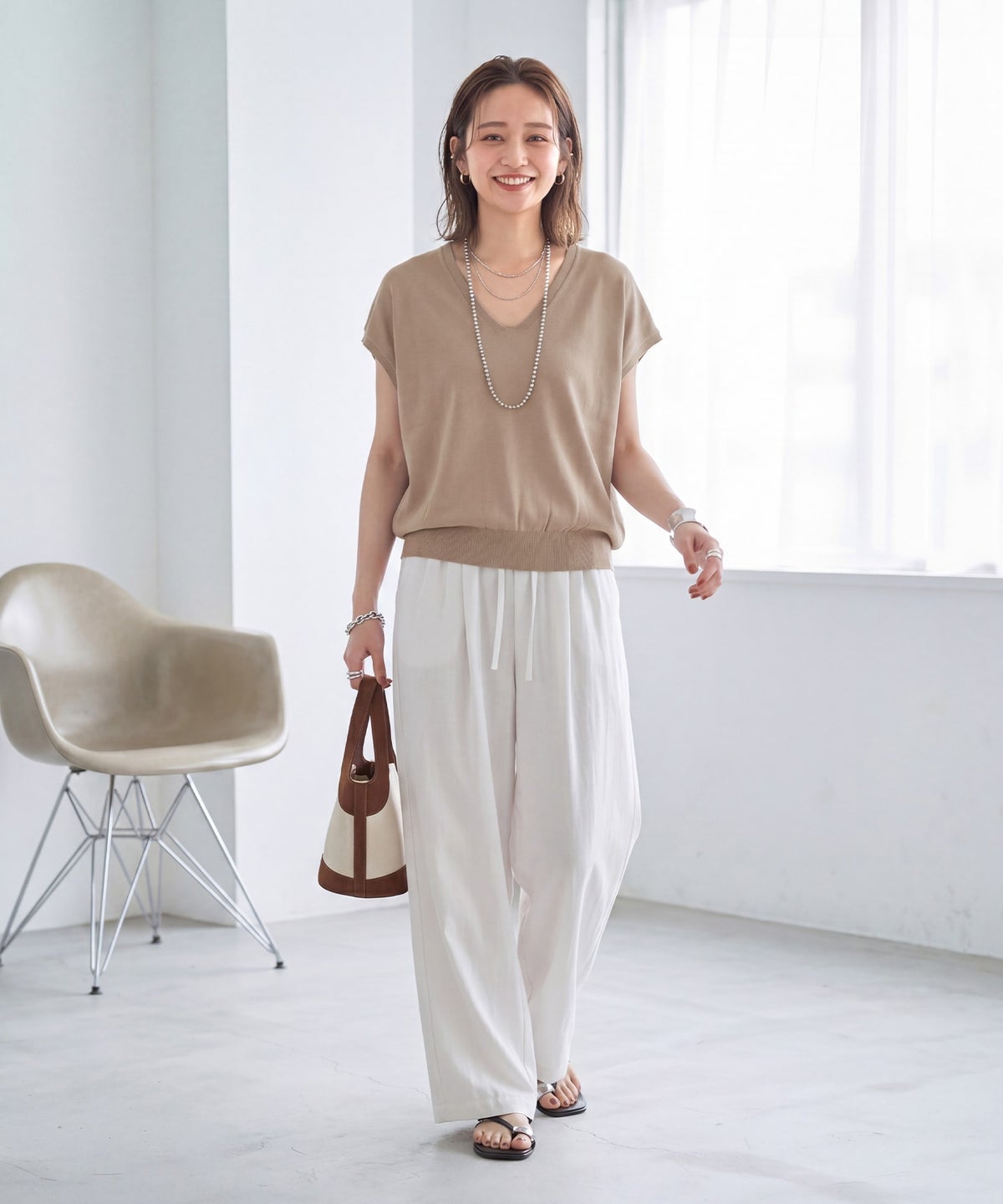 着用イメージ　163cm ベージュ