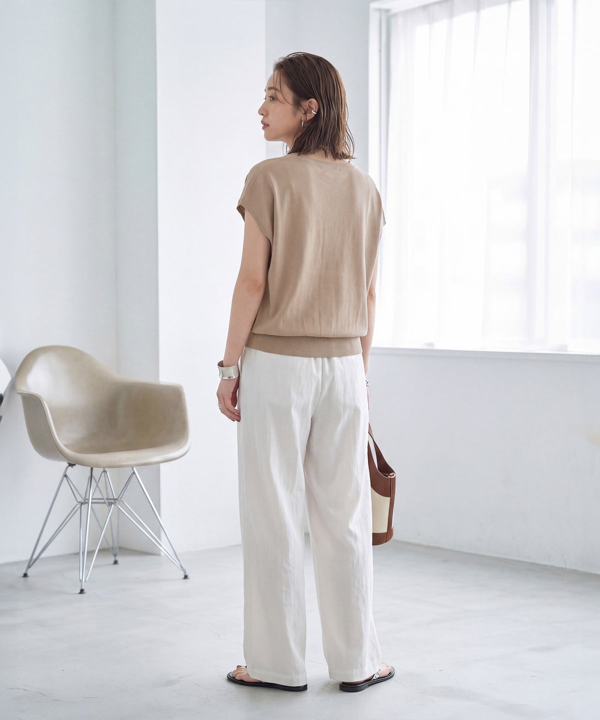 着用イメージ　163cm ベージュ