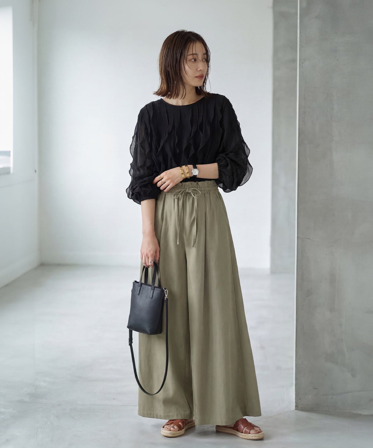 着用イメージ　166cm オリーブベージュ