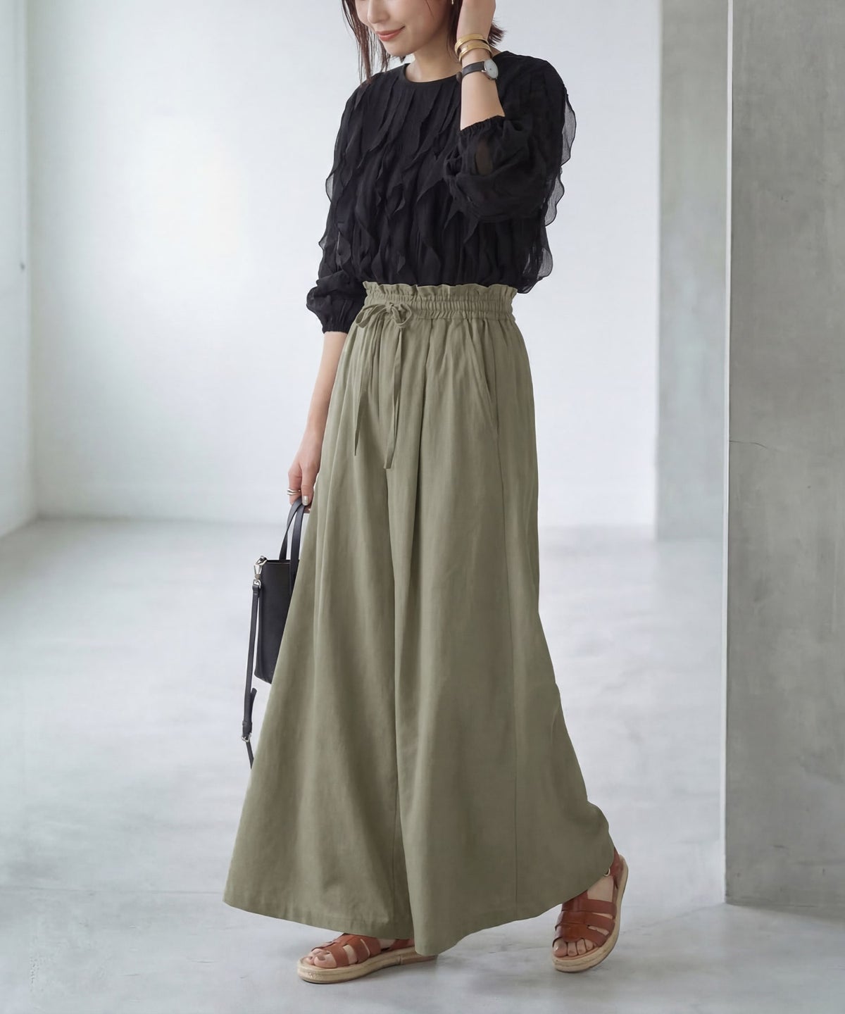 着用イメージ　166cm オリーブベージュ