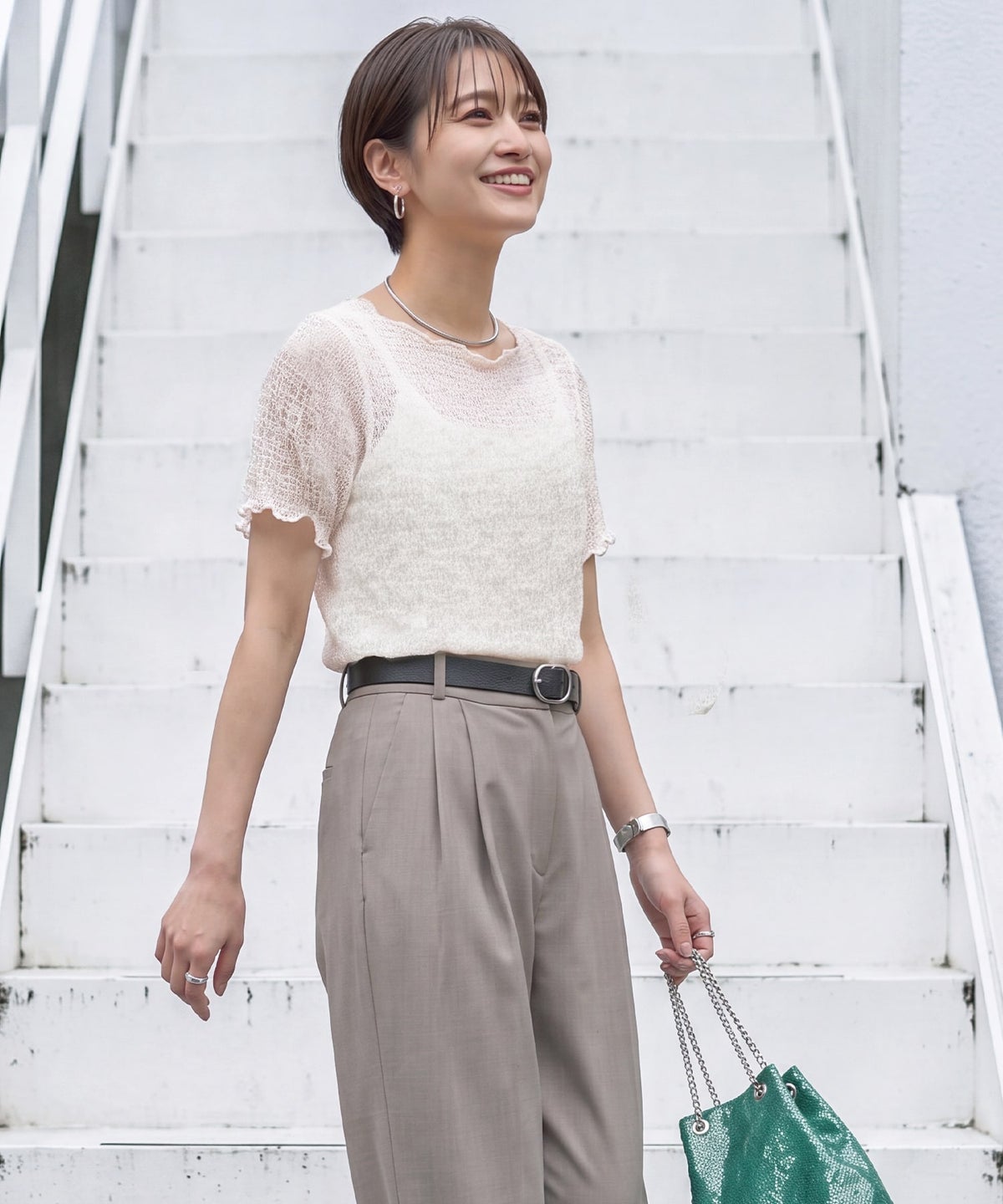 着用イメージ　163cm アイボリー