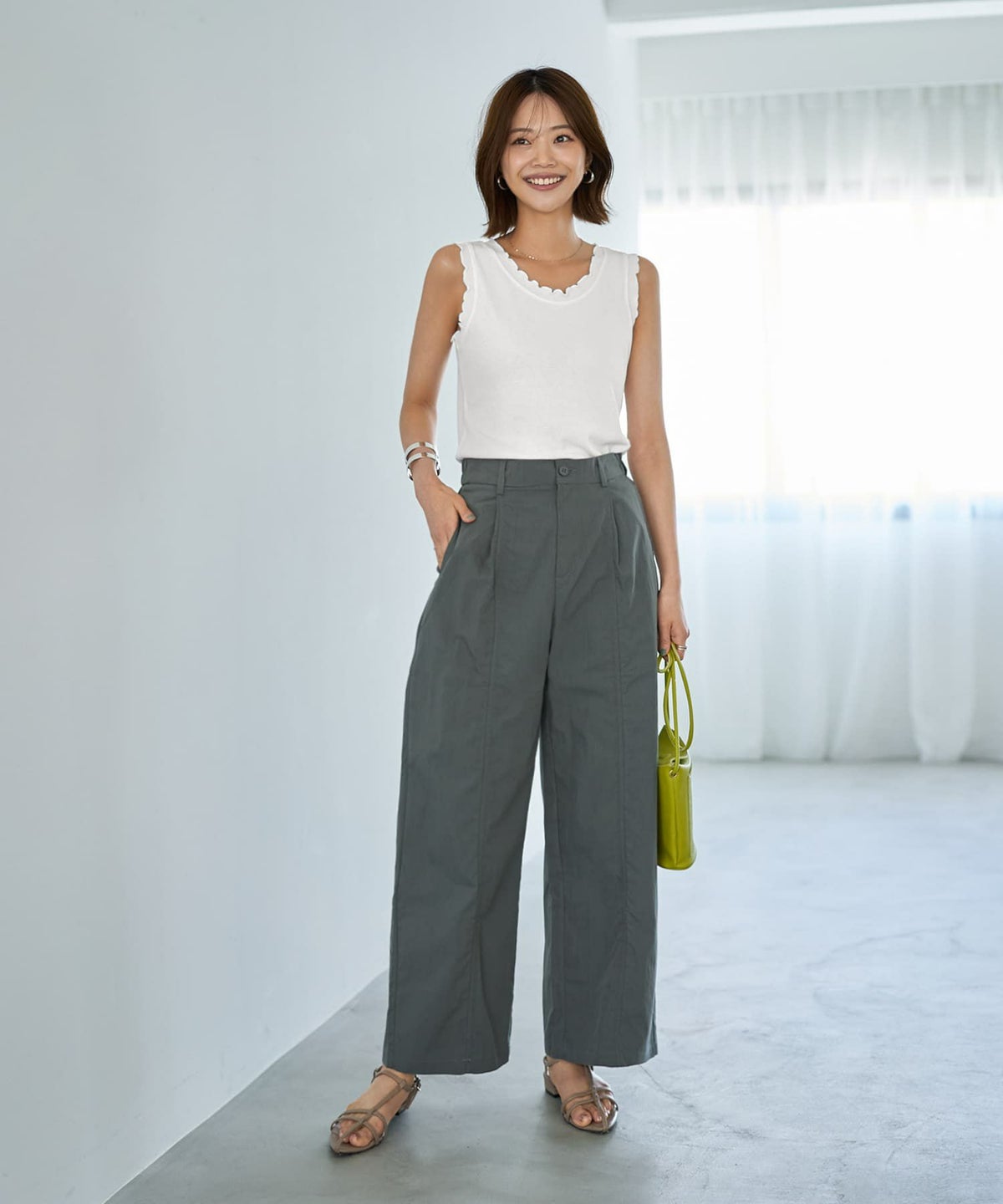 着用イメージ 167cm グレイッシュカーキ