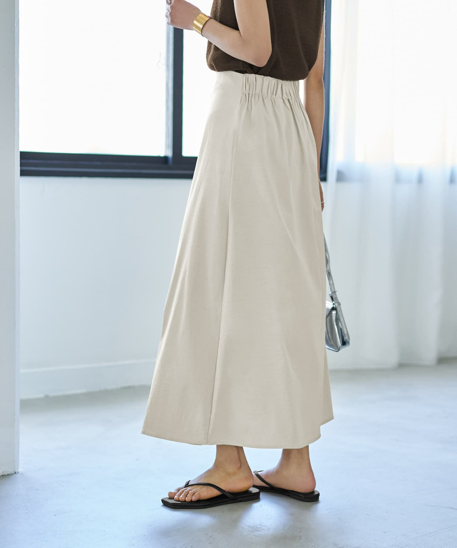 一部予約]はだけないラップ風Aラインスカート【7月上旬～中旬頃入荷