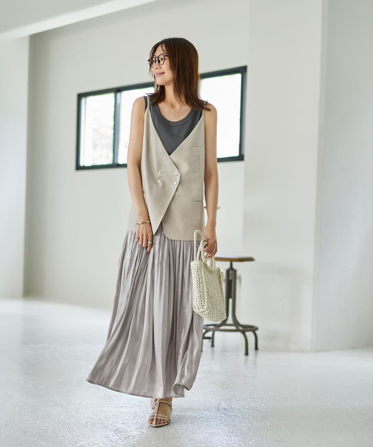 着用イメージ 166cm グレージュ