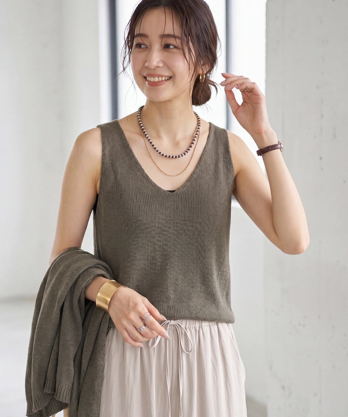 着用イメージ 163cm カーキ