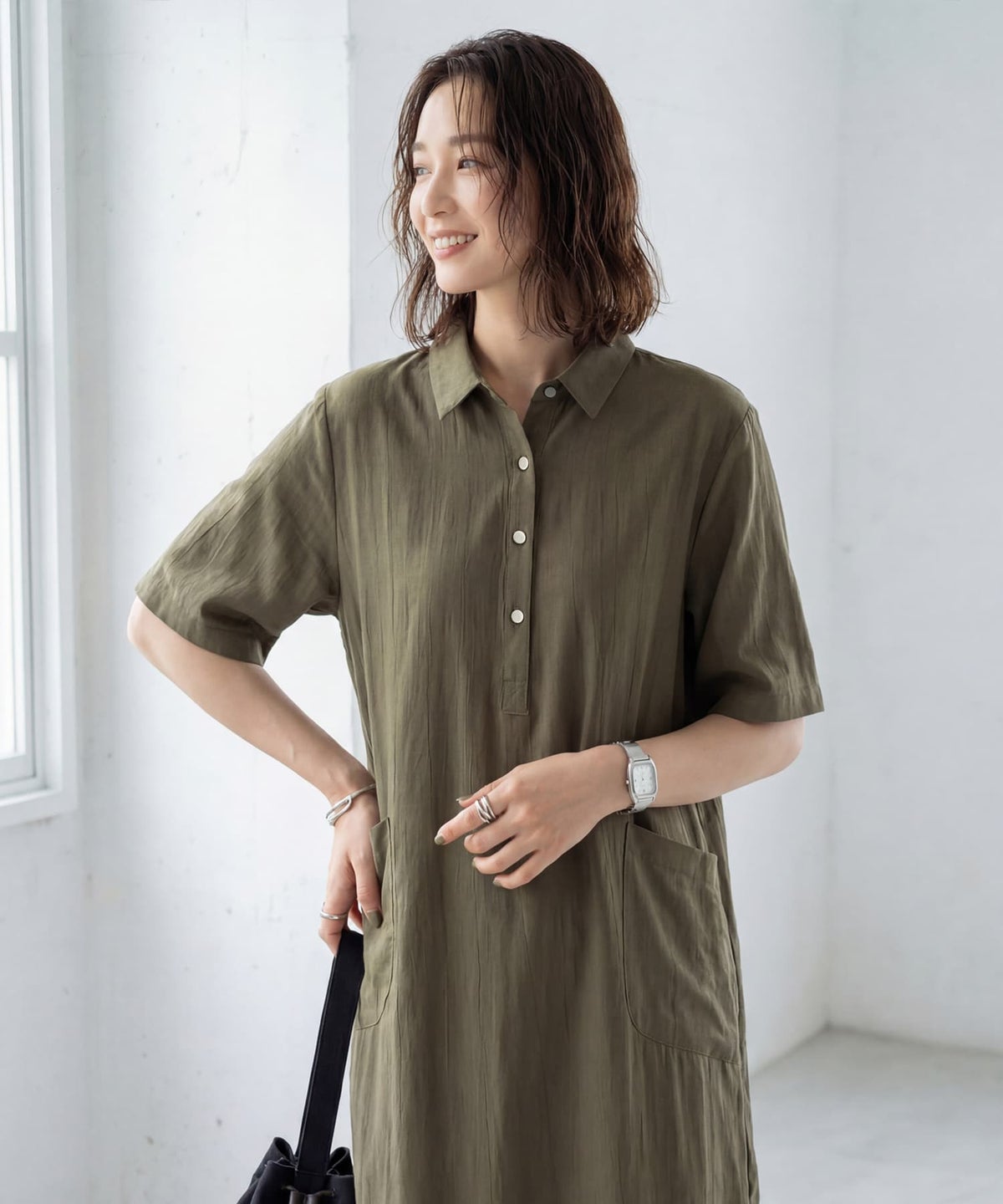 着用イメージ 163cm カーキ