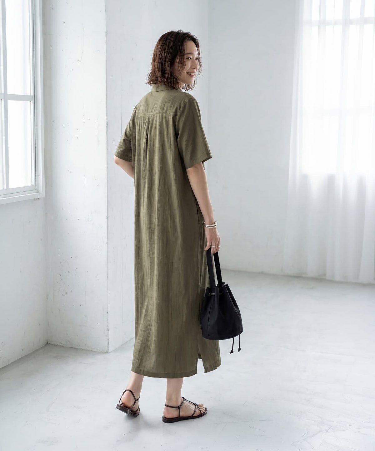 着用イメージ 163cm カーキ