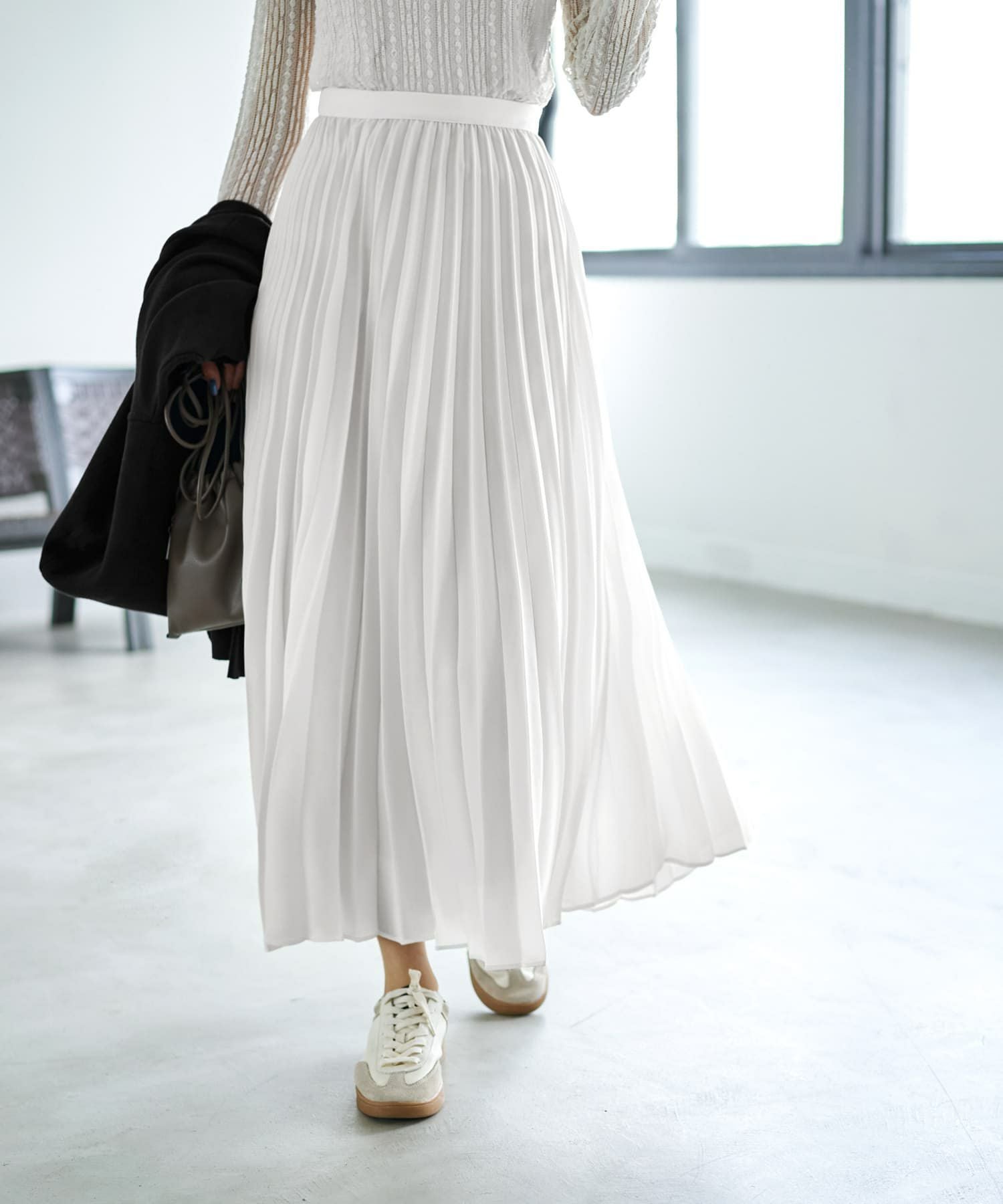 なめらか全周ゴムウエスト】ジョーゼットプリーツスカート