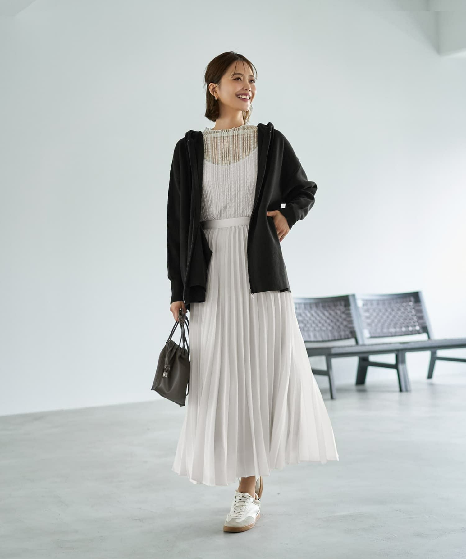 なめらか全周ゴムウエスト】ジョーゼットプリーツスカート