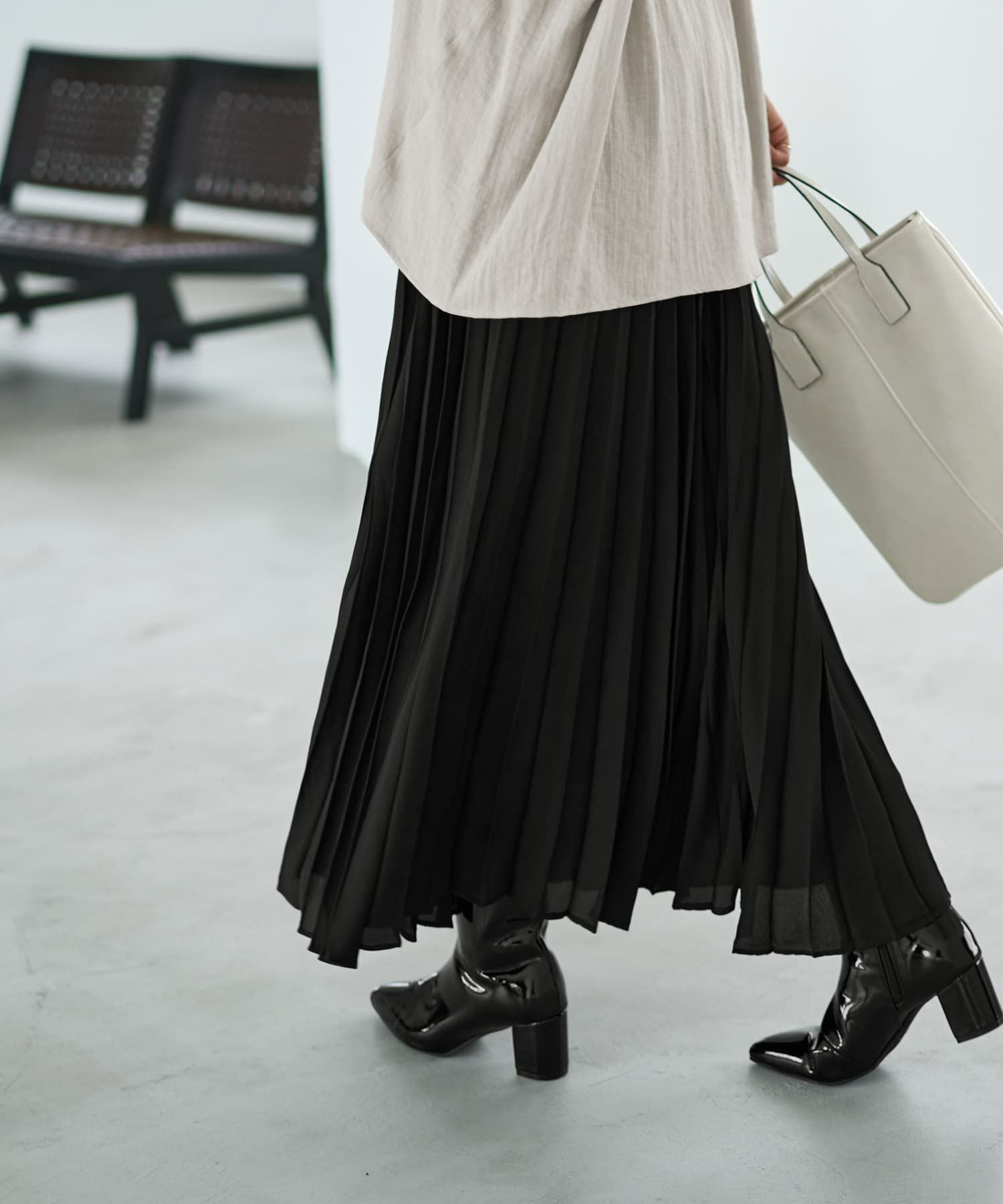 なめらか全周ゴムウエスト】ジョーゼットプリーツスカート