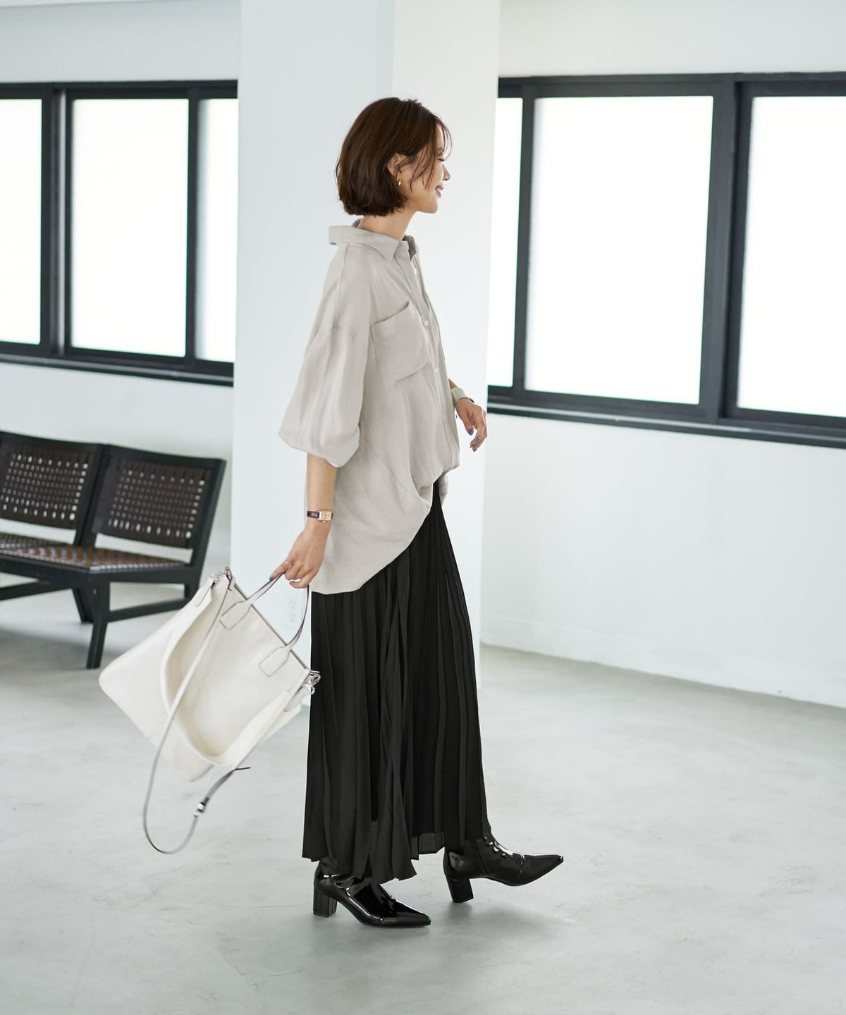 着用イメージ 167cm グレージュ