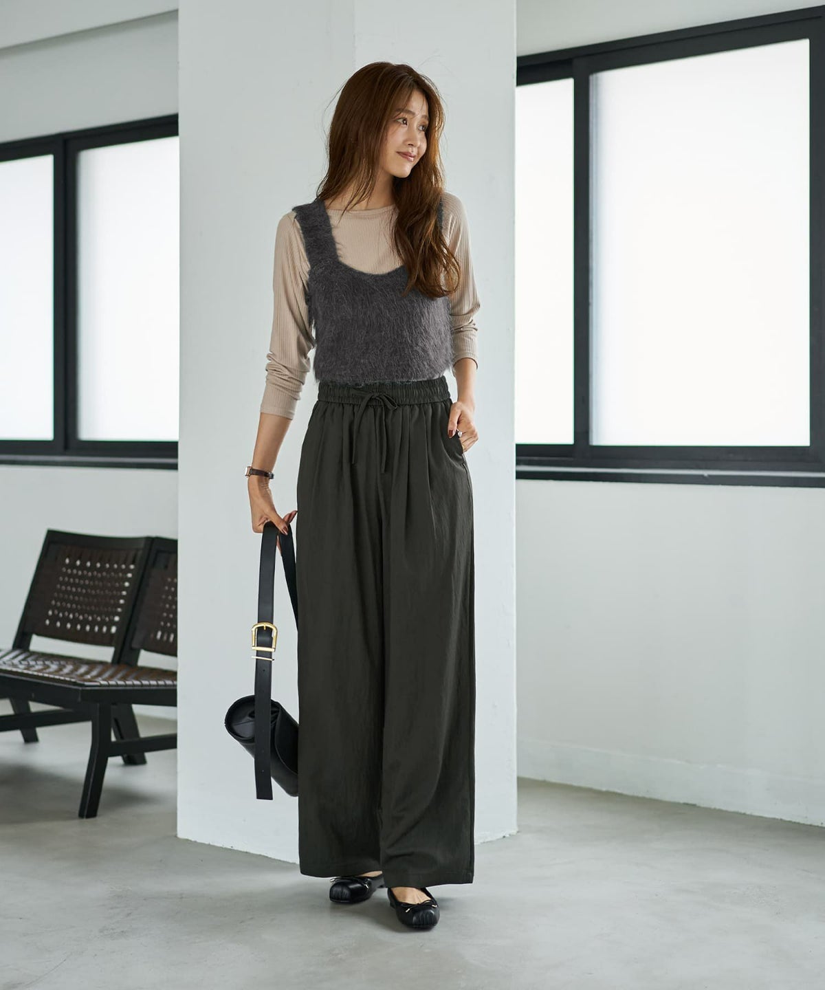 着用イメージ 166cm ダークカーキ