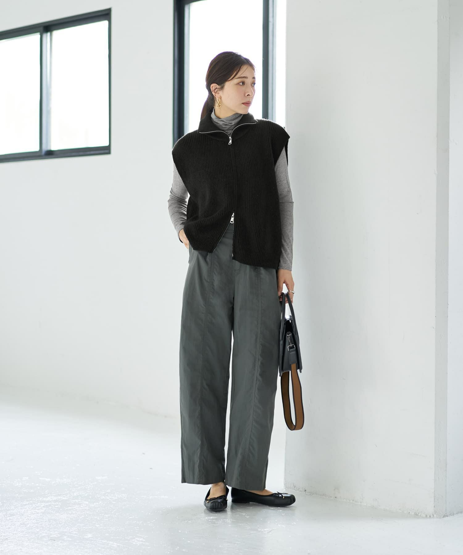 Wファスナースタンドネックニットベスト | おしゃれな大人レディース