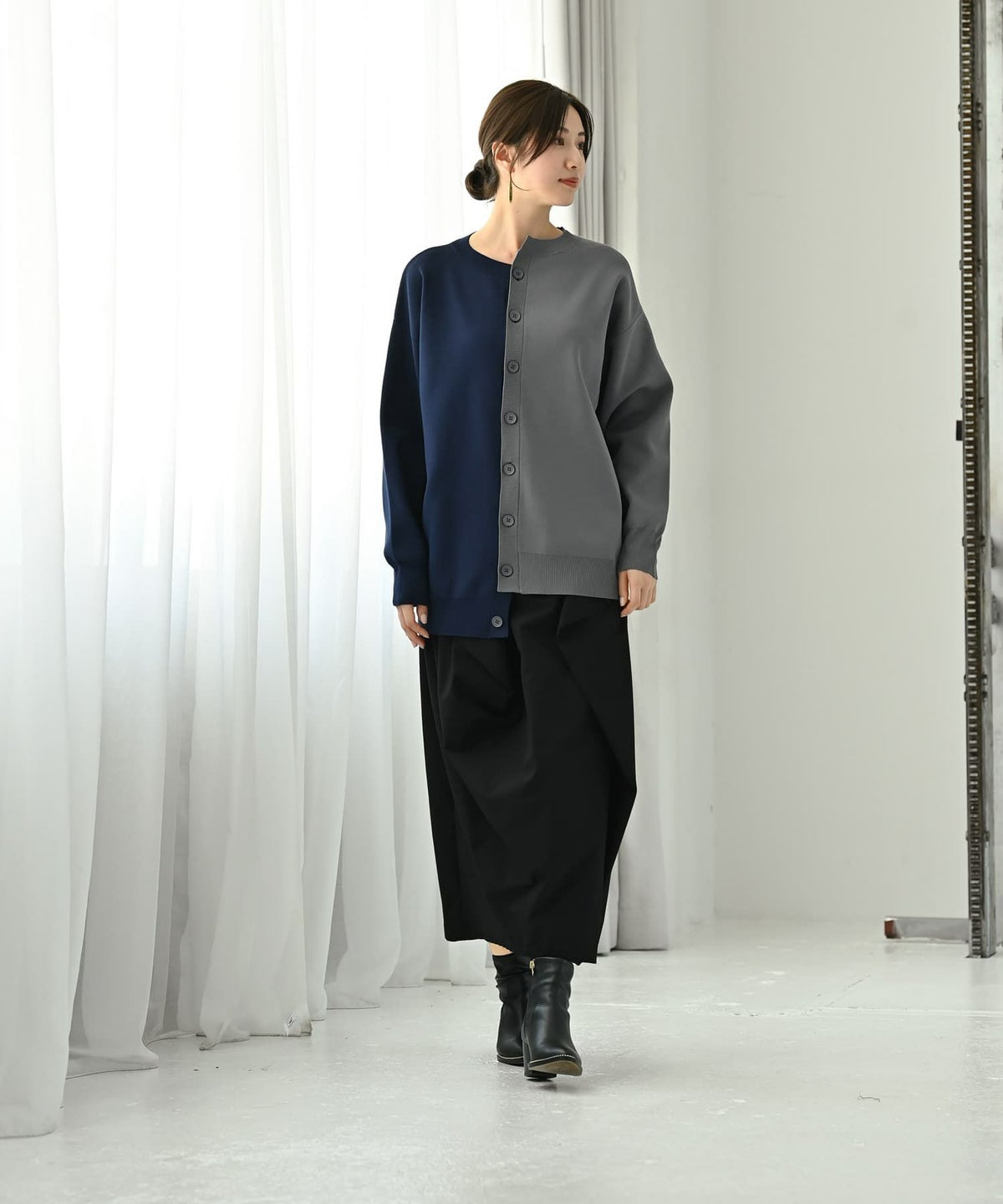 着用イメージ 172cm ネイビー×グレー