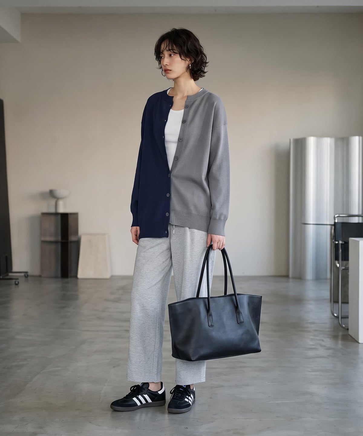 着用イメージ 170cm ネイビー×グレー