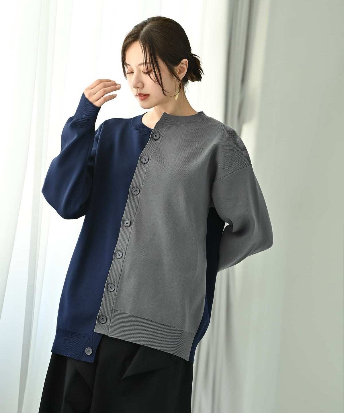 着用イメージ 172cm ネイビー×グレー