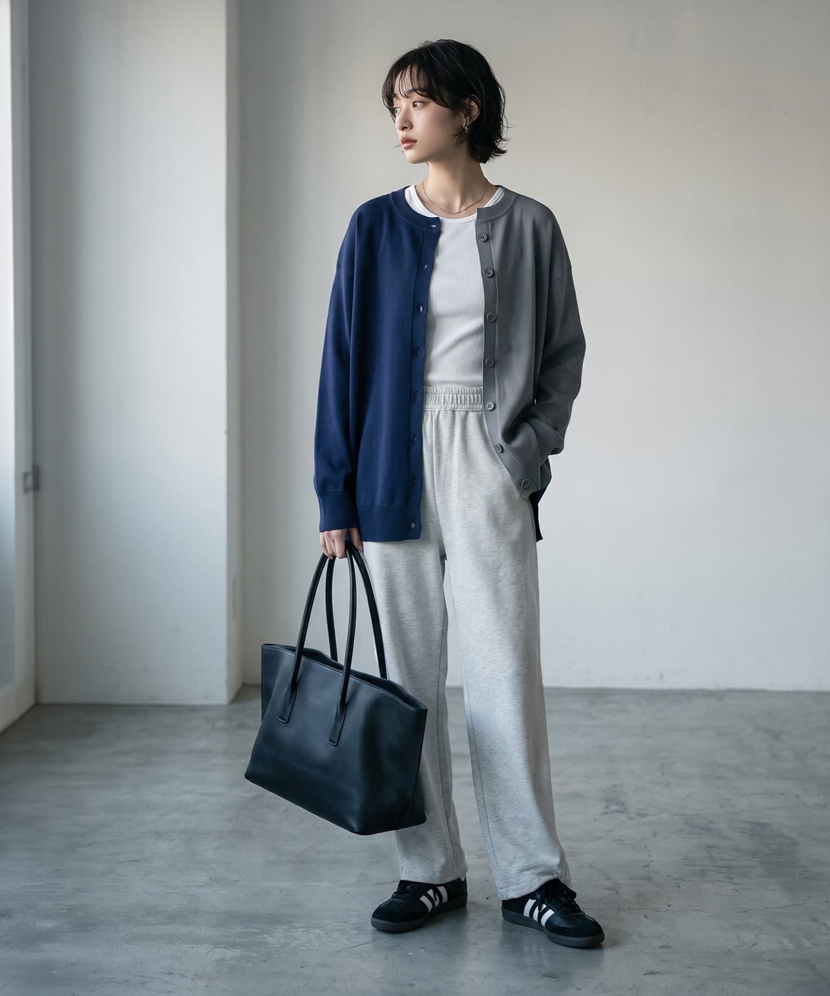 着用イメージ 170cm ネイビー×グレー