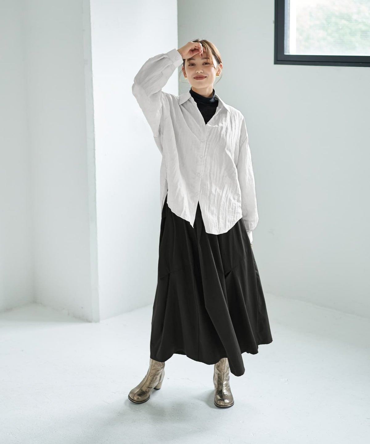 着用イメージ 167cm グレイッシュホワイト