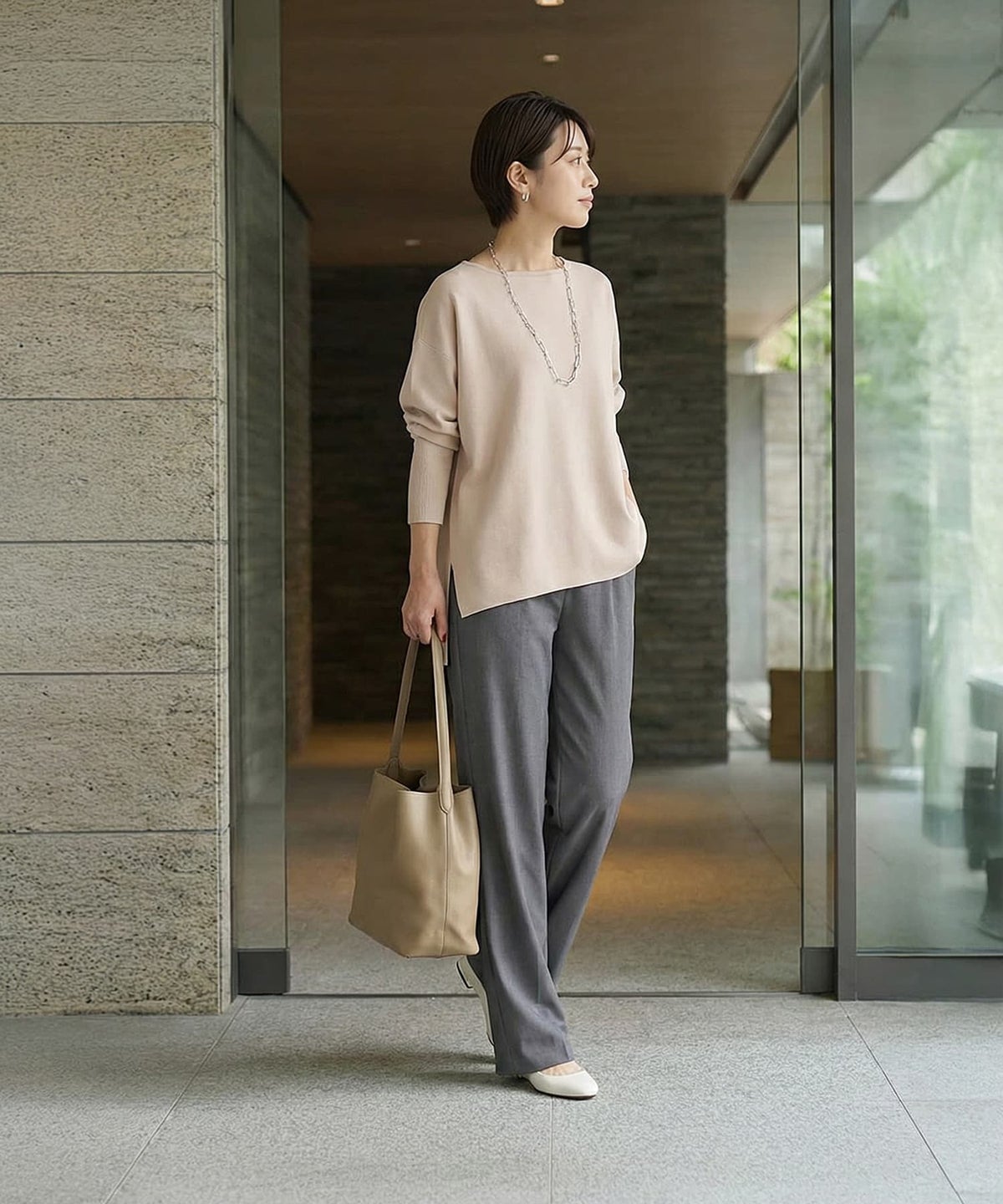 着用イメージ 163cm ピンクベージュ