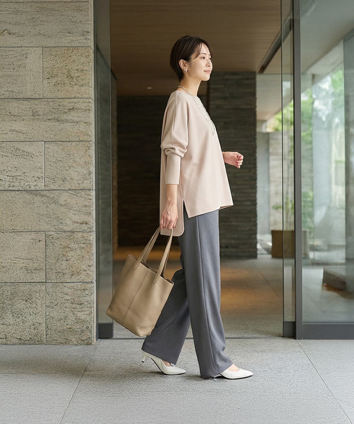 着用イメージ 163cm ピンクベージュ