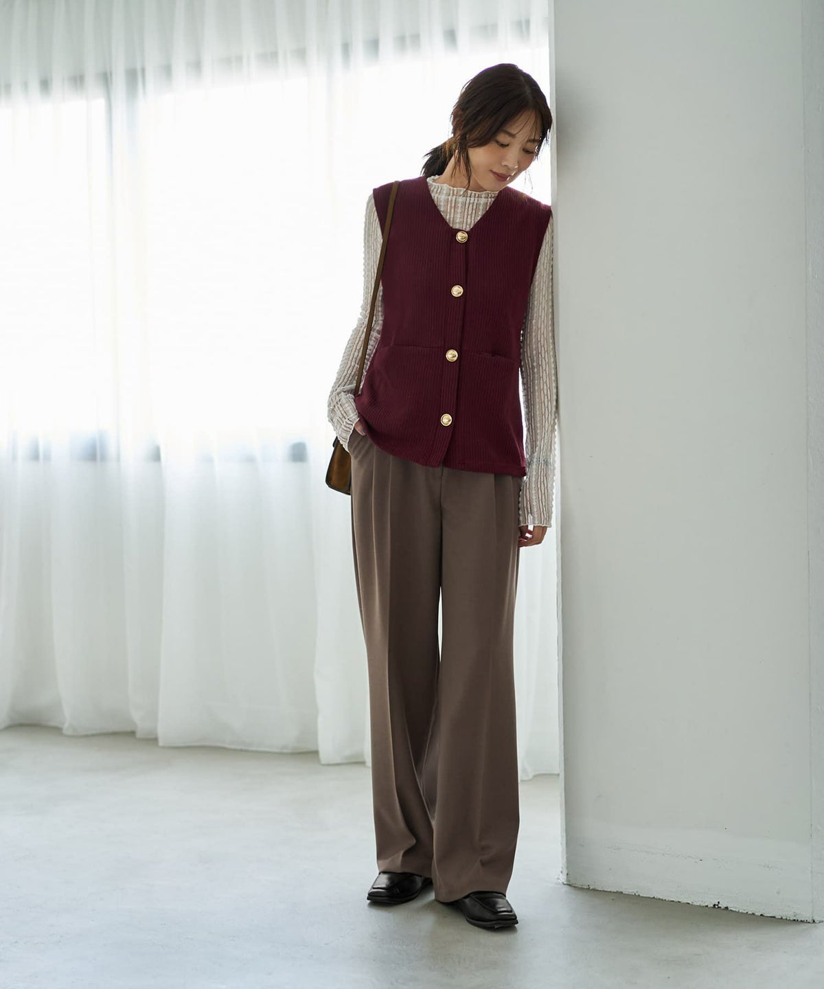 着用イメージ 166cm バーガンディー