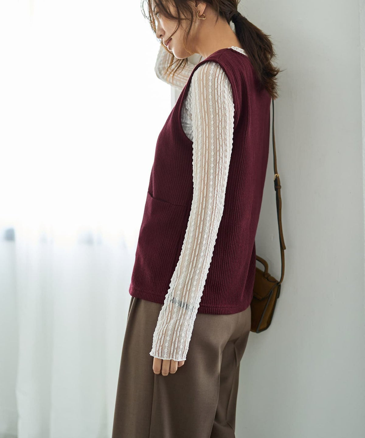 着用イメージ 166cm バーガンディー