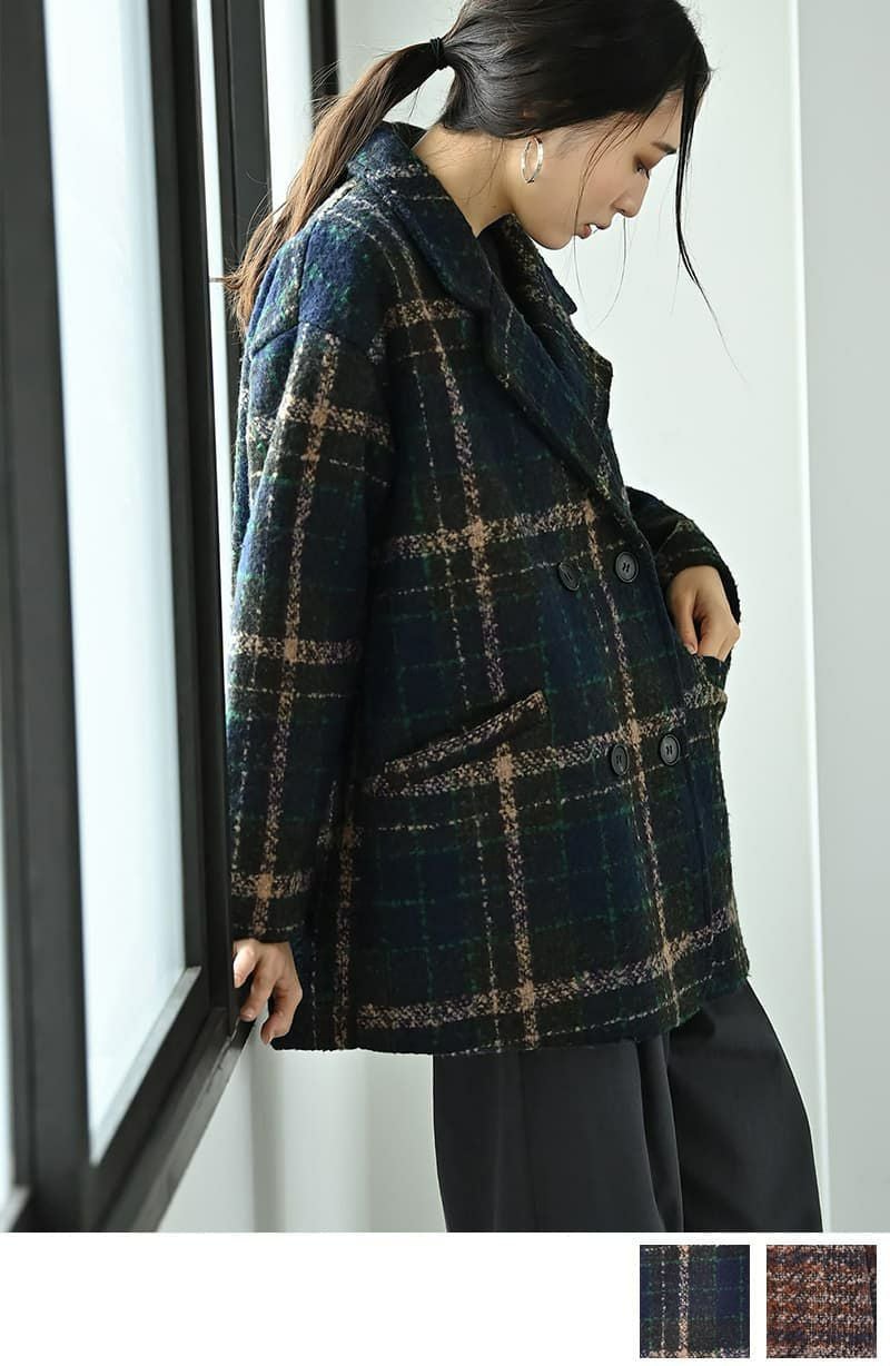 BLK001】ビックチェック柄ショートコート BLK001】ビックチェック柄ショートコート | おしゃれな大人レディース