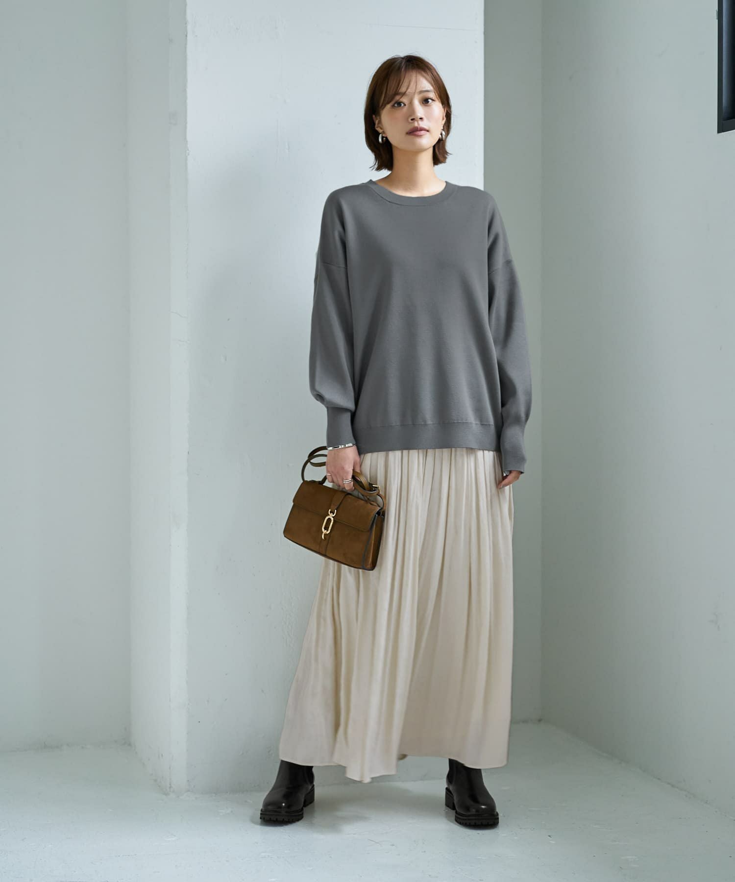 スムースハイゲージゆったりクルーネックニット | おしゃれな大人