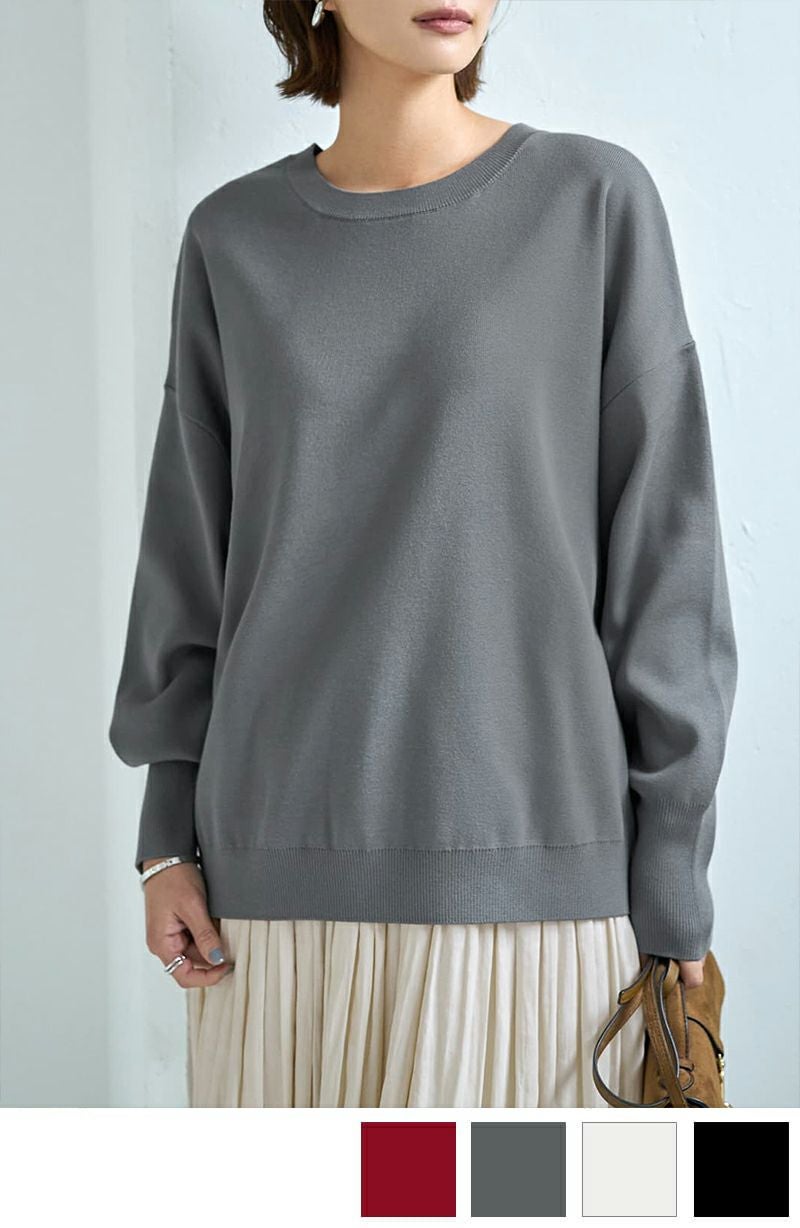 スムースハイゲージゆったりクルーネックニット | おしゃれな大人