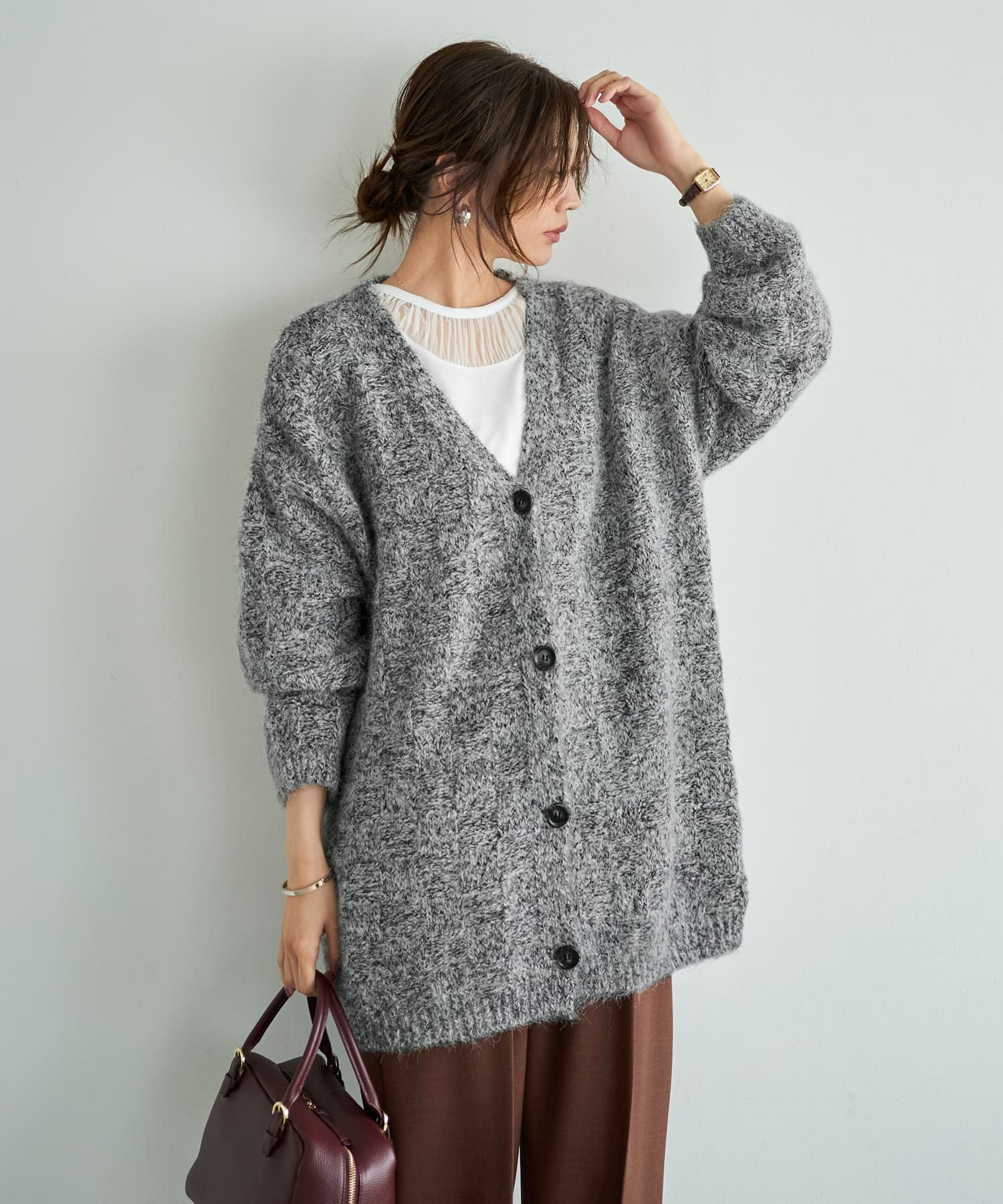 モヘア風ミックスニットゆったりカーディガン | おしゃれな大人