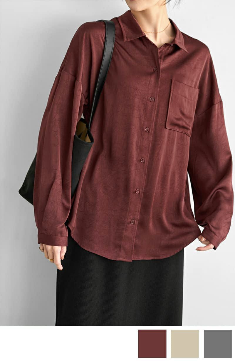 ☆【LUXE】シボ入りとろみサテンシャツB | おしゃれな大人レディース