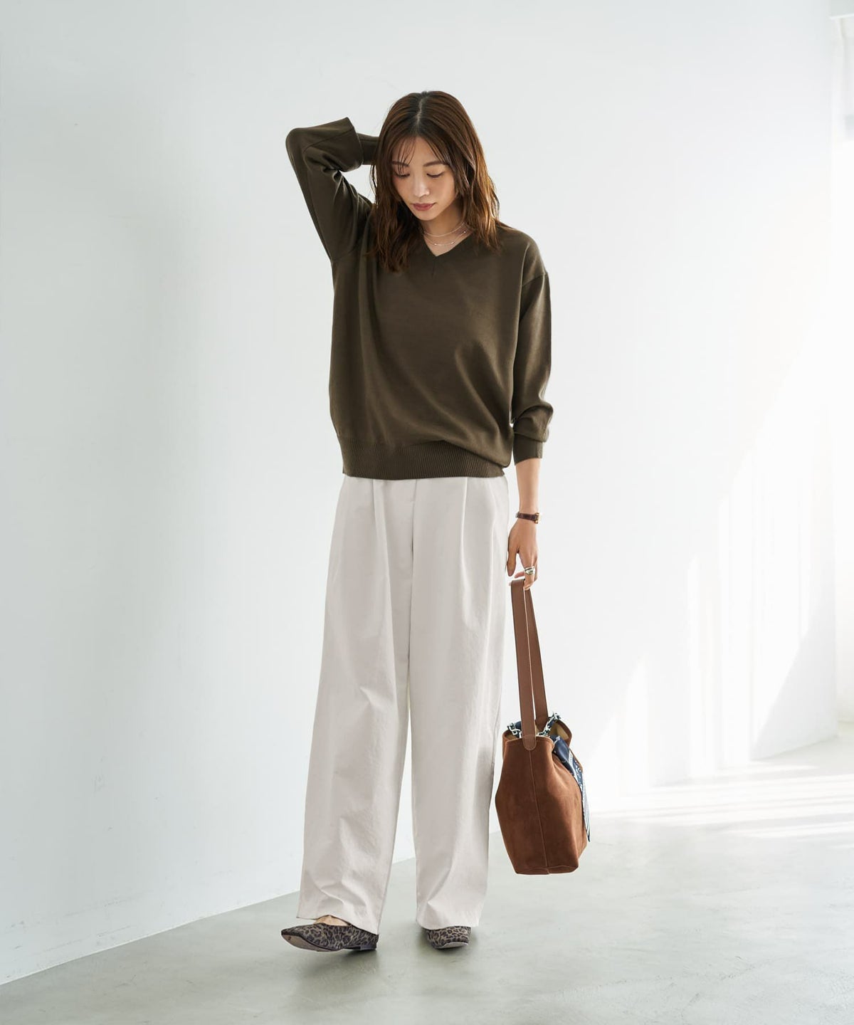 着用イメージ 166cm カーキ