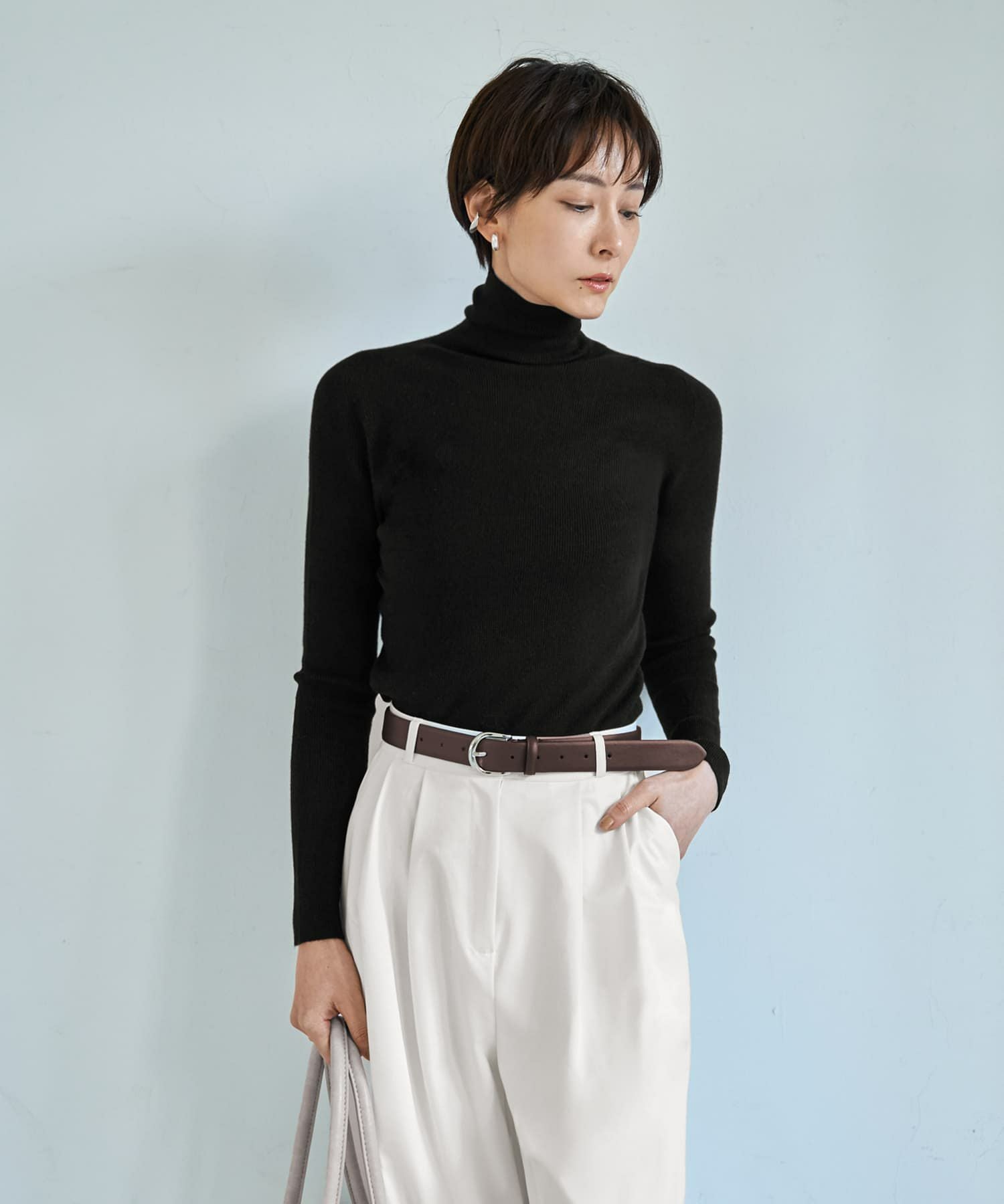 もっちりタートルリブニットトップス | おしゃれな大人レディース