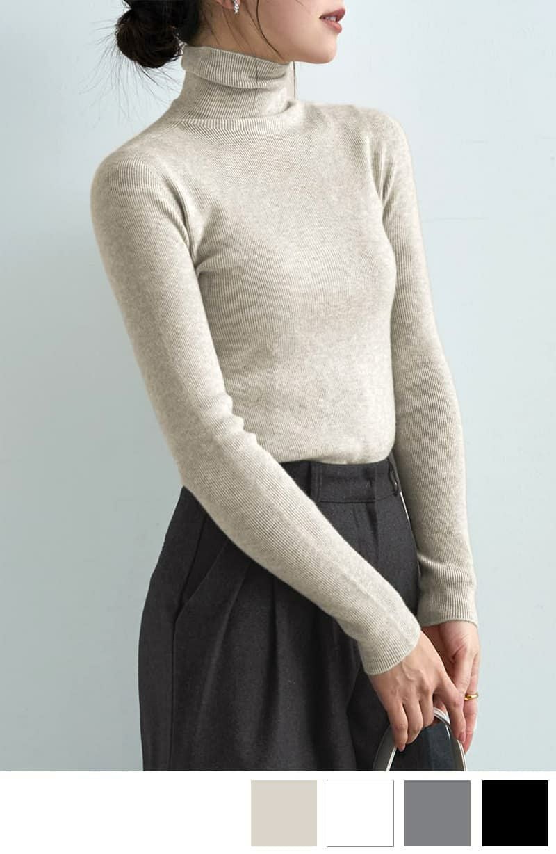 もっちりタートルリブニットトップス | おしゃれな大人レディース