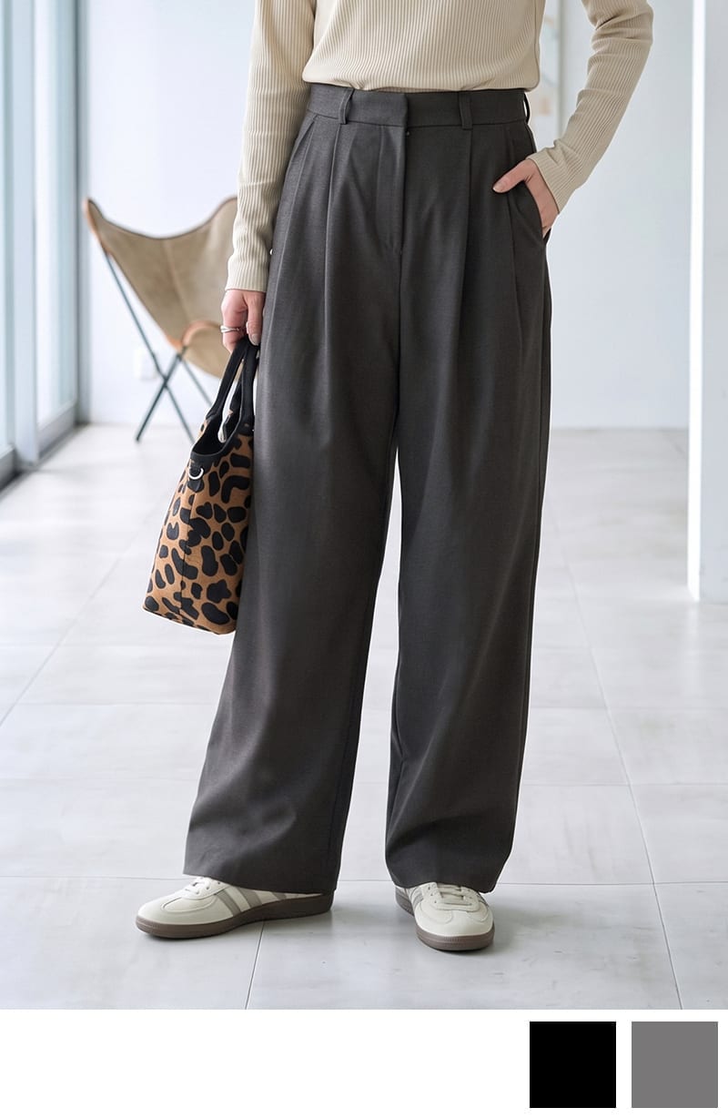 ウール調MIXタックワイドパンツ | おしゃれな大人レディース