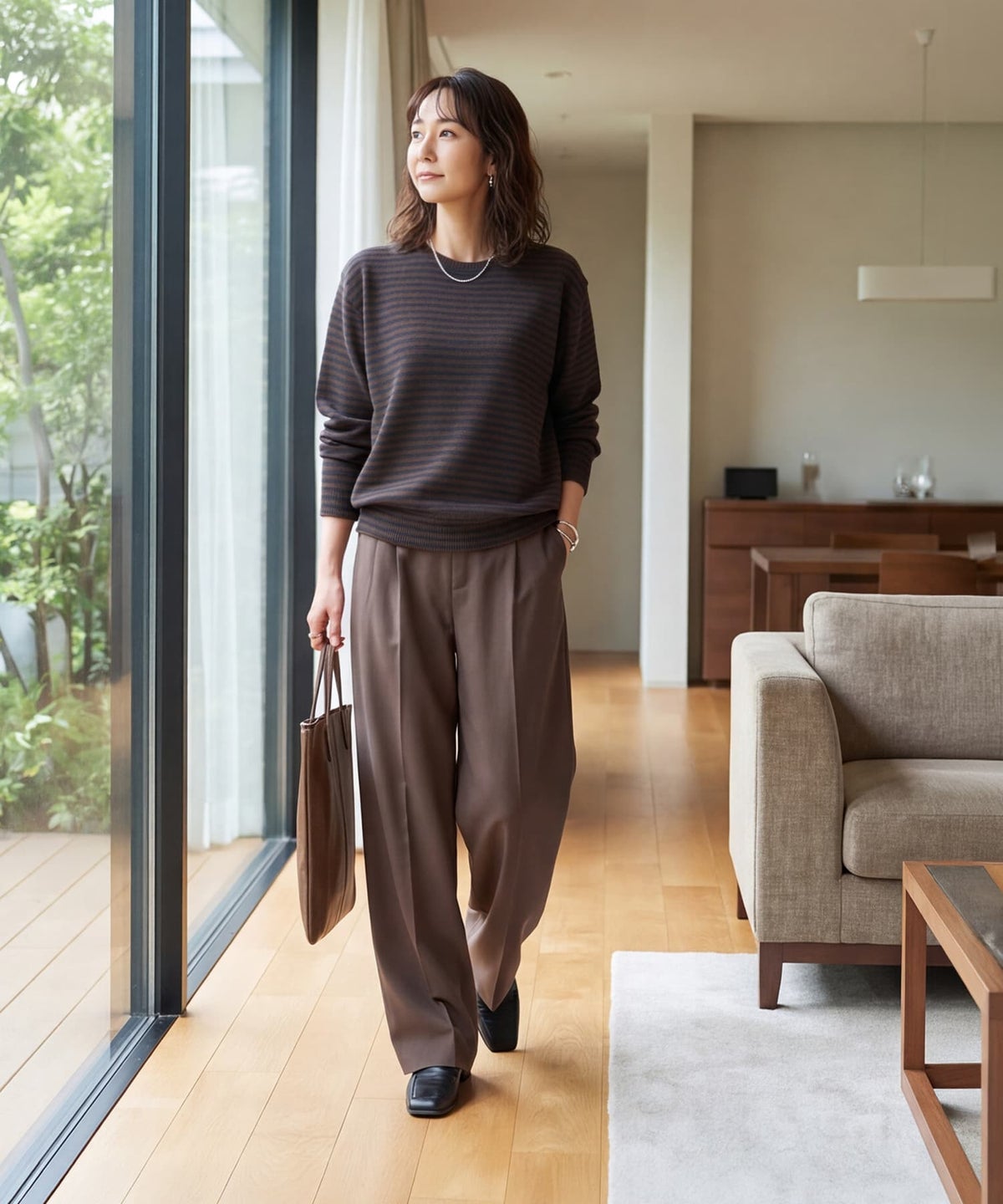 着用イメージ 163cm ブラウンミックス