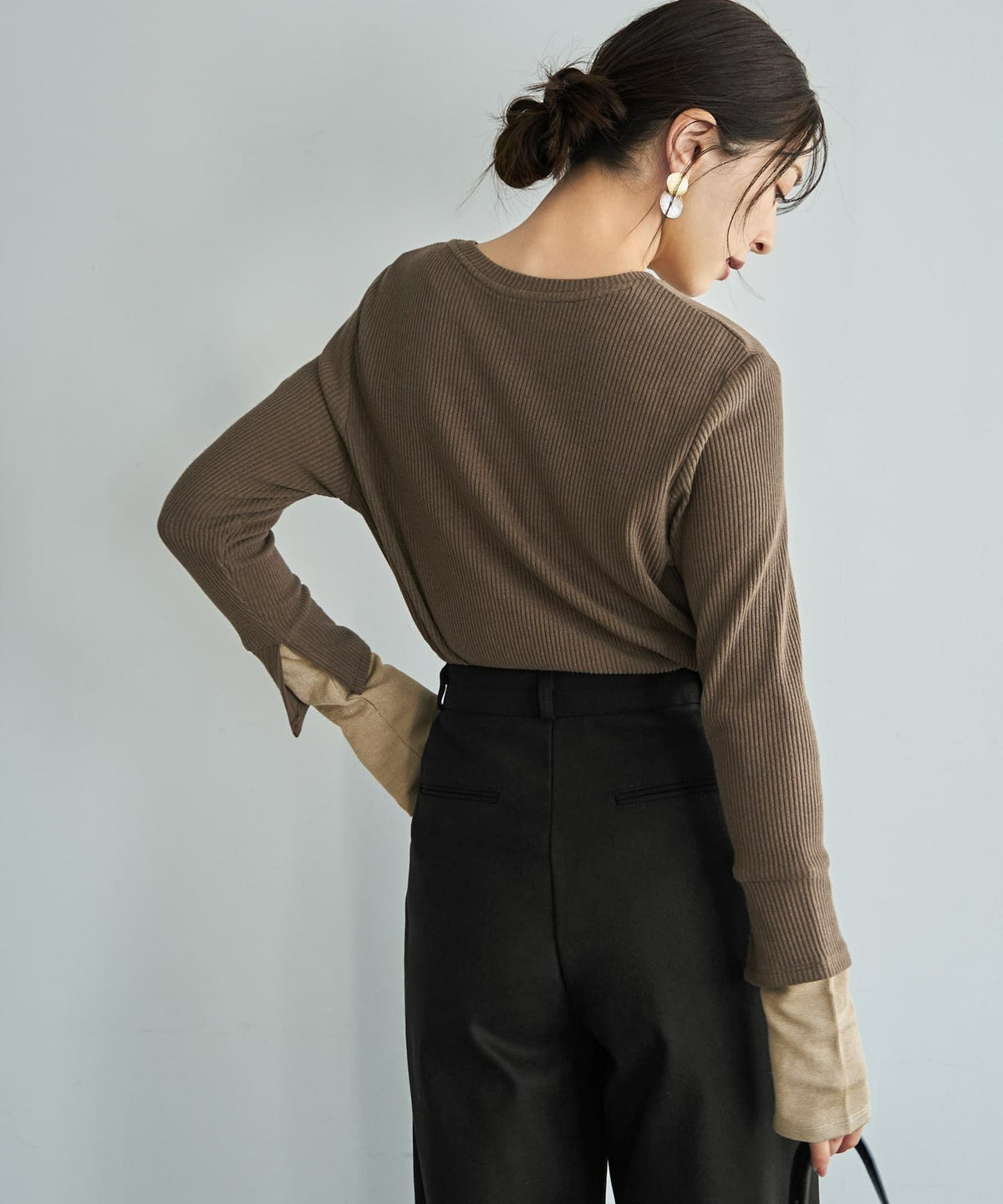 着用イメージ 167cm カーキブラウン×ベージュ