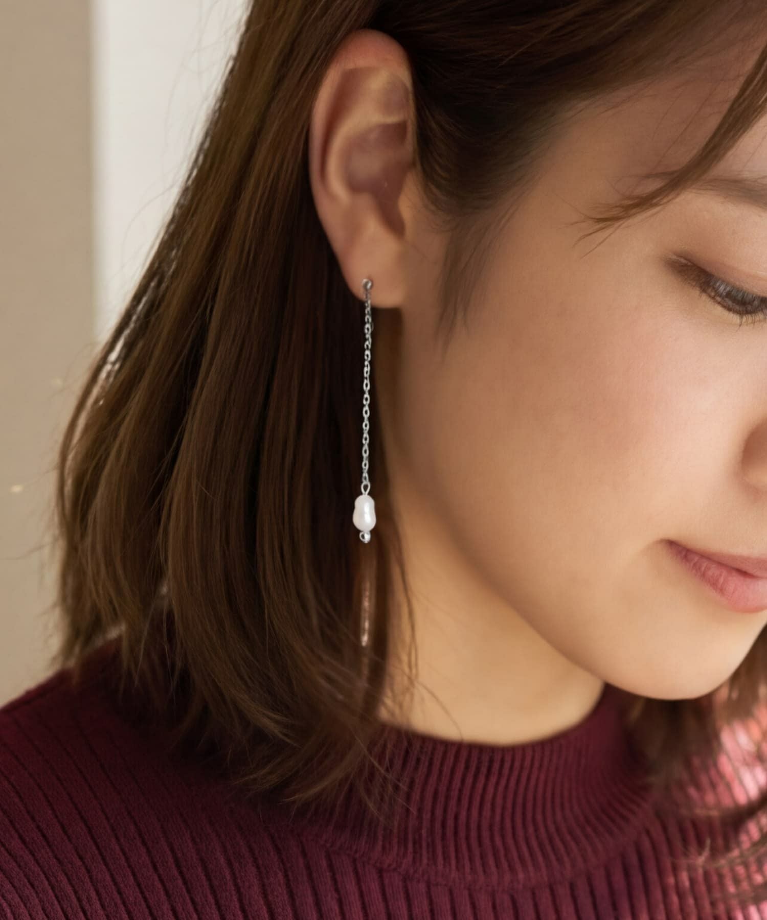 エテ ライン パール ロングチェーン ピアス DELI by】淡水パールロングチェーンピアス | おしゃれな大人レディース