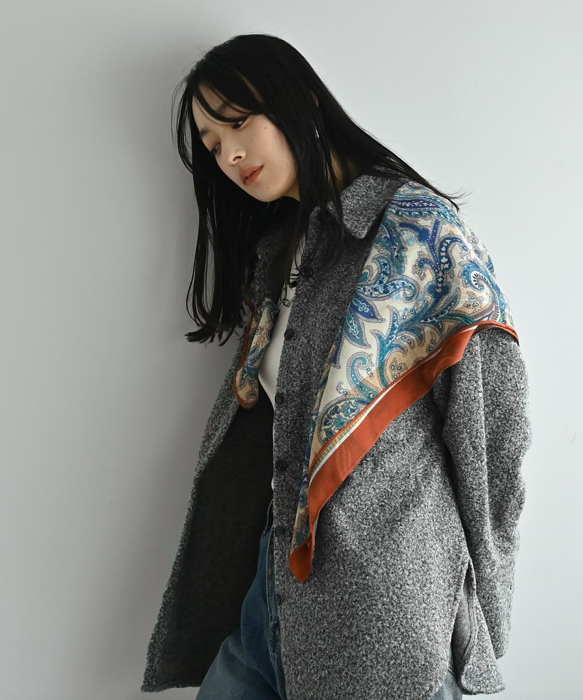 着用イメージ 167cm ブルー×オレンジ