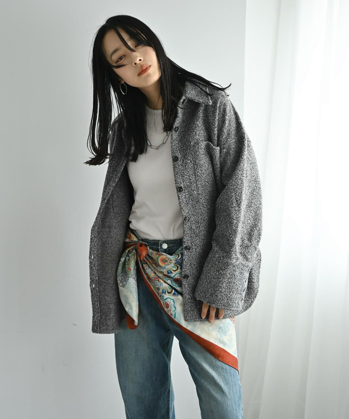 着用イメージ 167cm ブルー×オレンジ