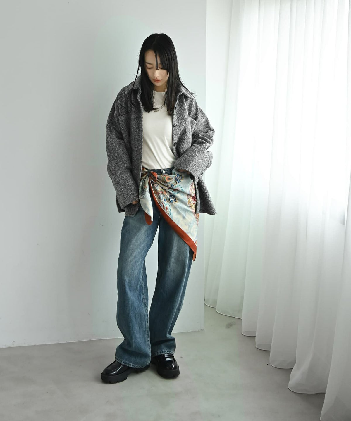 着用イメージ 167cm ブルー×オレンジ